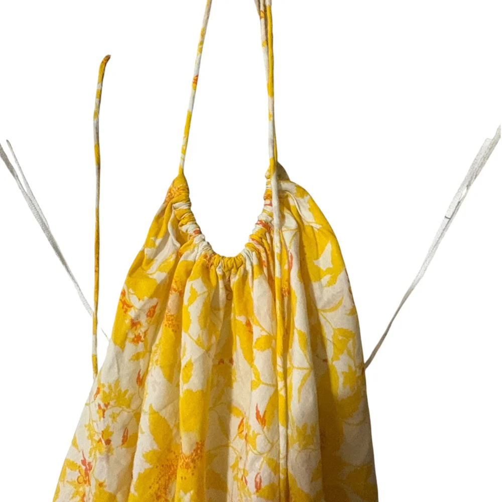 Free People Intimately Liza Yellow Floral Halter Bodysuit M